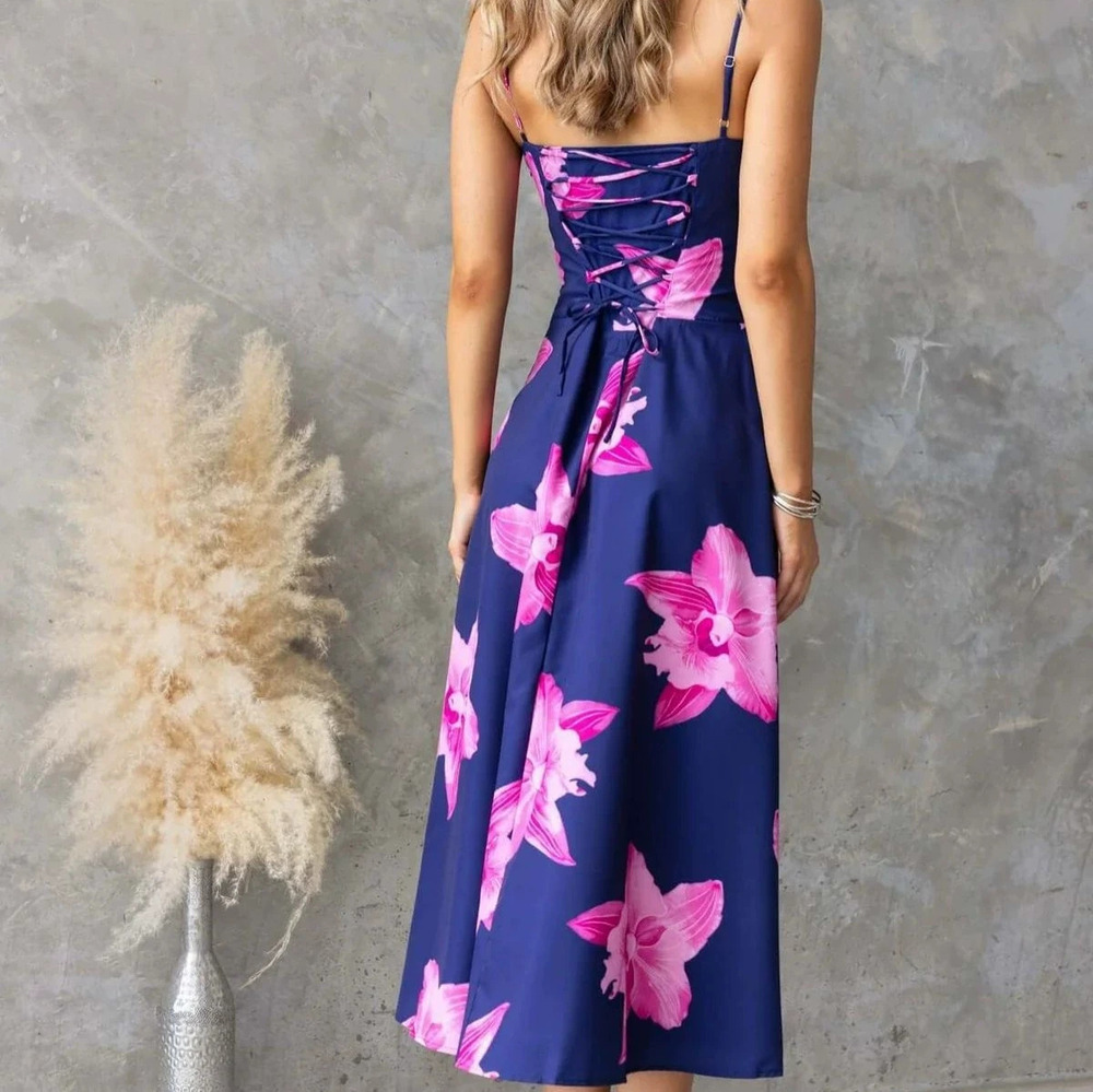 In Stock Summer Printed Slim Sexy Spaghetti Strap Dress